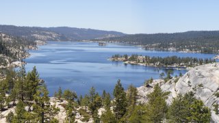 Spicer Meadows Reservoir in the Stanislaus National Forest in the Sierra Nevada in California.