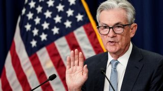 U.S. Federal Reserve Board Chairman Jerome Powell takes questions from reporters after the Federal Reserve raised its target interest rate by three-quarters of a percentage point to stem a disruptive surge in inflation, during a news conference following a two-day meeting of the Federal Open Market Committee (FOMC) in Washington, June 15, 2022.