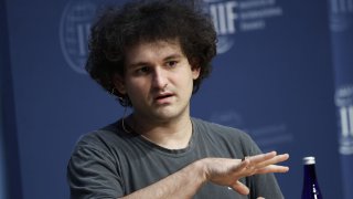 Sam Bankman-Fried, founder and chief executive officer of FTX Cryptocurrency Derivatives Exchange, speaks during the Institute of International Finance (IIF) annual membership meeting in Washington, DC, on Thursday, Oct. 13, 2022.