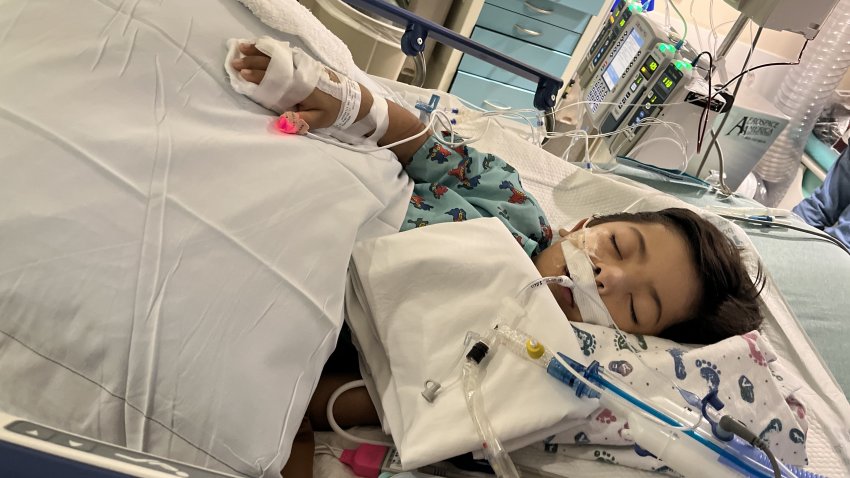 Juan Carlos Aguiar Jr., 6, battled a severe case of pneumonia where bacteria was getting build up in his lungs .