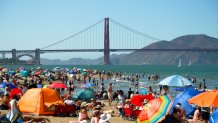 This was Crissy Field on Labor Day 2022. During an unprecedented heat wave that saw thousands fleeing to the city's beaches to cool off, Karl the Fog was nowhere to be found.