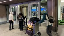 A Bay Area resident who saw a post about Antoinette Smith's flight predicament on social media booked Smith and her family a hotel room where they can wait until their flight out to Atlanta on December 28. The resident who offered to help out drove Smith and her family to the hotel and took them grocery shopping. December 24, 2022. NBC Bay Area Photo/ Alyssa Goard.