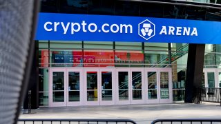 The exterior of Crypto.com Arena on January 26, 2022 in Los Angeles, California.