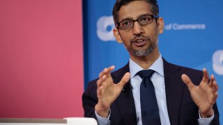 LOS ANGELES, CALIFORNIA – JUNE 09: Google CEO Sundar Pichai speaks at a panel at the CEO Summit of the Americas hosted by the U.S. Chamber of Commerce on June 09, 2022 in Los Angeles, California. The CEO Summit entered its second day of events with a formal signing for the “International Coalition to Connect Marine Protected Areas” and a speech from U.S. President Joe Biden. (Photo by Anna Moneymaker/Getty Images)