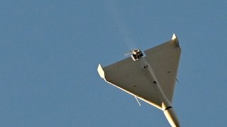 A drone flies over Kyiv during an attack on Oct. 17, 2022, amid the Russian invasion of Ukraine.