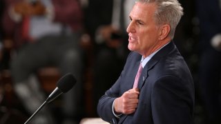 Speaker of the House Kevin McCarthy (R-CA) addresses the House of Representatives for the first time after being elected Speaker of the U.S. House of Representatives in a late night 15th round of voting on the fourth day of the 118th Congress at the U.S. Capitol in Washington, U.S., January 7, 2023. 