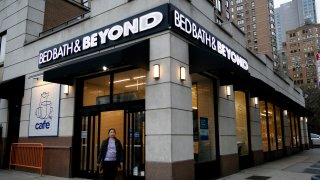 A woman walks near a Bed Bath & Beyond branch on January 11, 2023 in New York City.