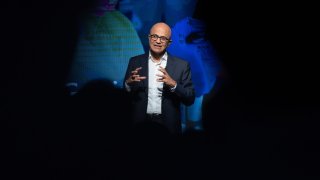 Microsoft CEO Satya Nadella speaks at the company’s Ignite Spotlight event in Seoul on Nov. 15, 2022.
