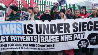 COVENTRY, U.K. – Dec. 21, 2022: Unite union general secretary Sharon Graham (centre), joins ambulance workers on the picket line outside ambulance headquarters in Coventry. On Friday, Jan. 20, Unite announced a further 10 days of strikes as a dispute between the government and ambulance escalated.