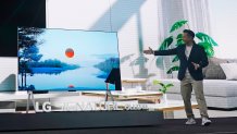 The new LG SIGNATURE OLED M is introduced at the LG Electronics press conference before the start of the CES tech show, Wednesday, Jan. 4, 2023, in Las Vegas.