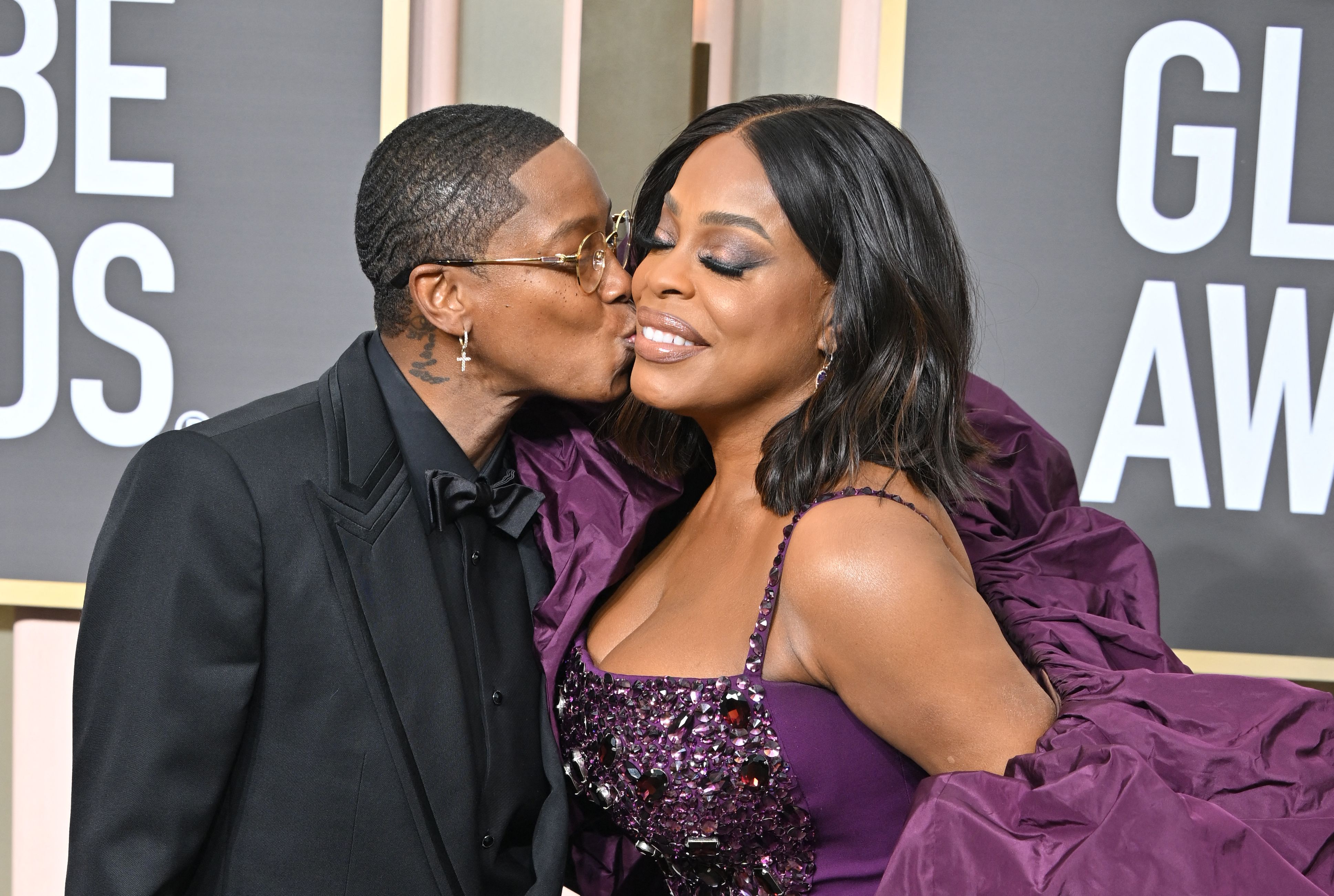 Singer Jessica Betts and actor Niecy Nash arrive for the 80th annual Golden Globe Awards at The Beverly Hilton hotel in Beverly Hills, California, on Jan. 10, 2023.