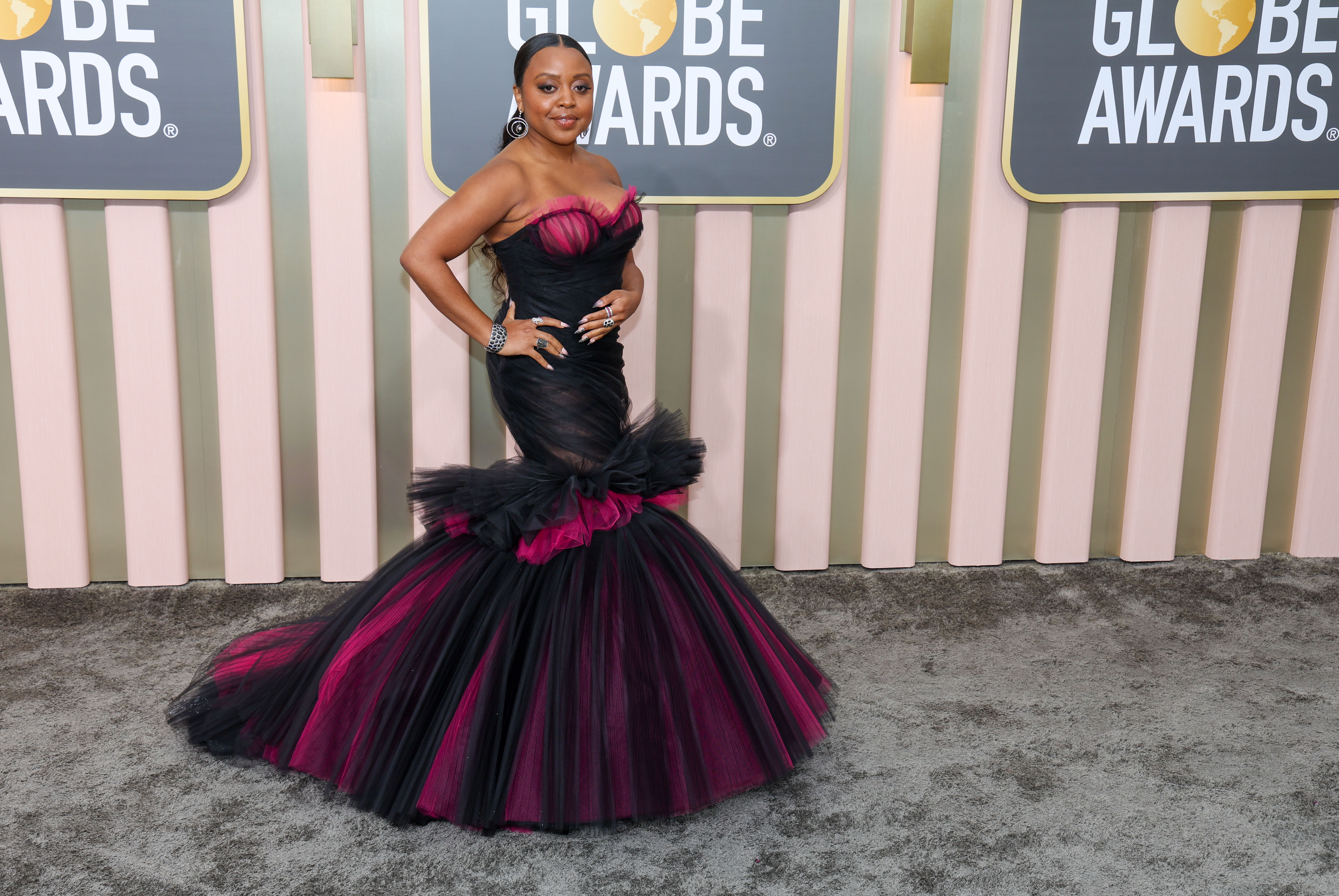 Quinta Brunson arrives to the 80th Golden Globe Awards held at the Beverly Hilton Hotel on Jan. 10, 2023.