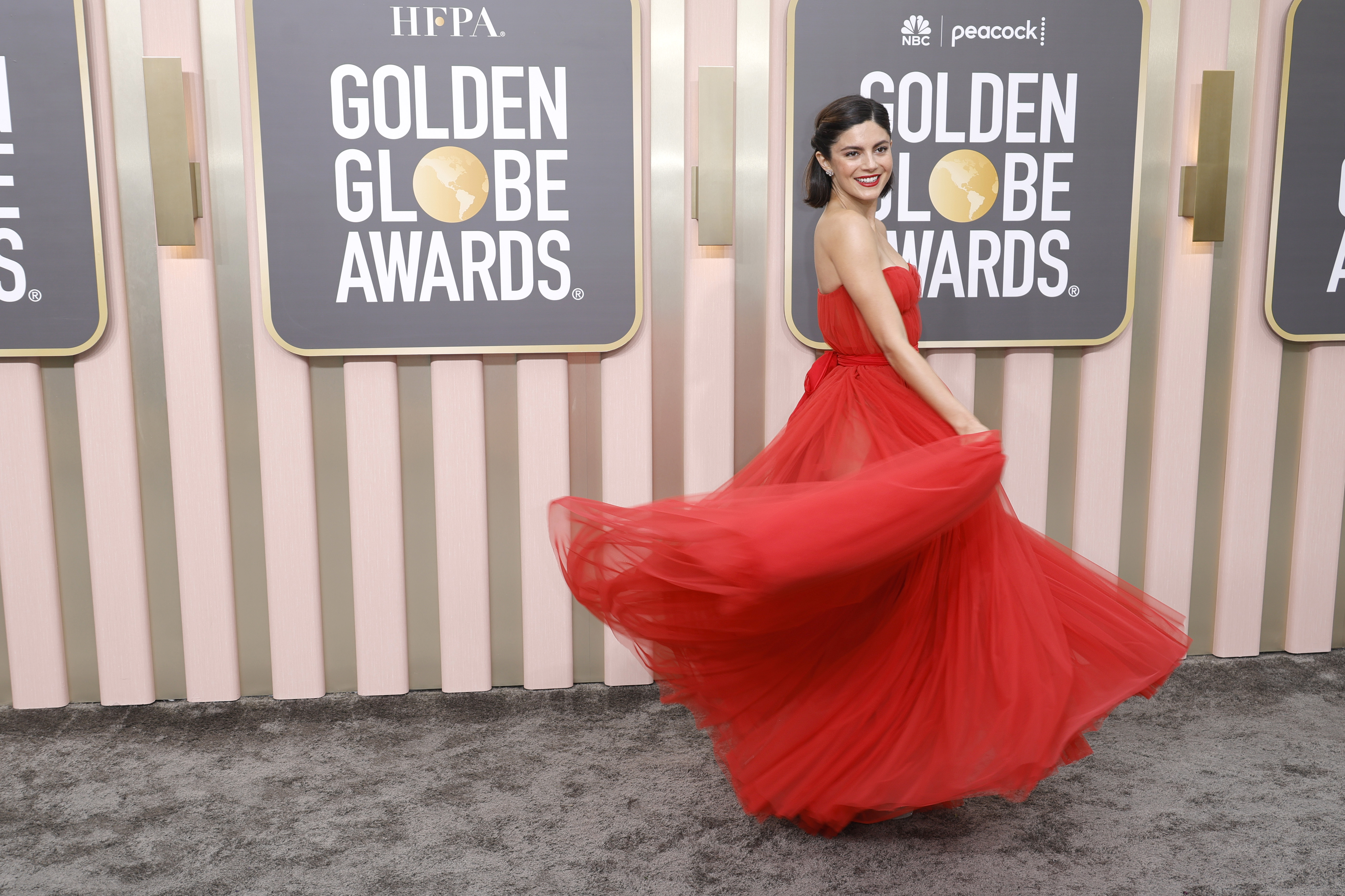 Monica Barbaro  attends the 80th Annual Golden Globe Awards at The Beverly Hilton on Jan. 10, 2023, in Beverly Hills, California.