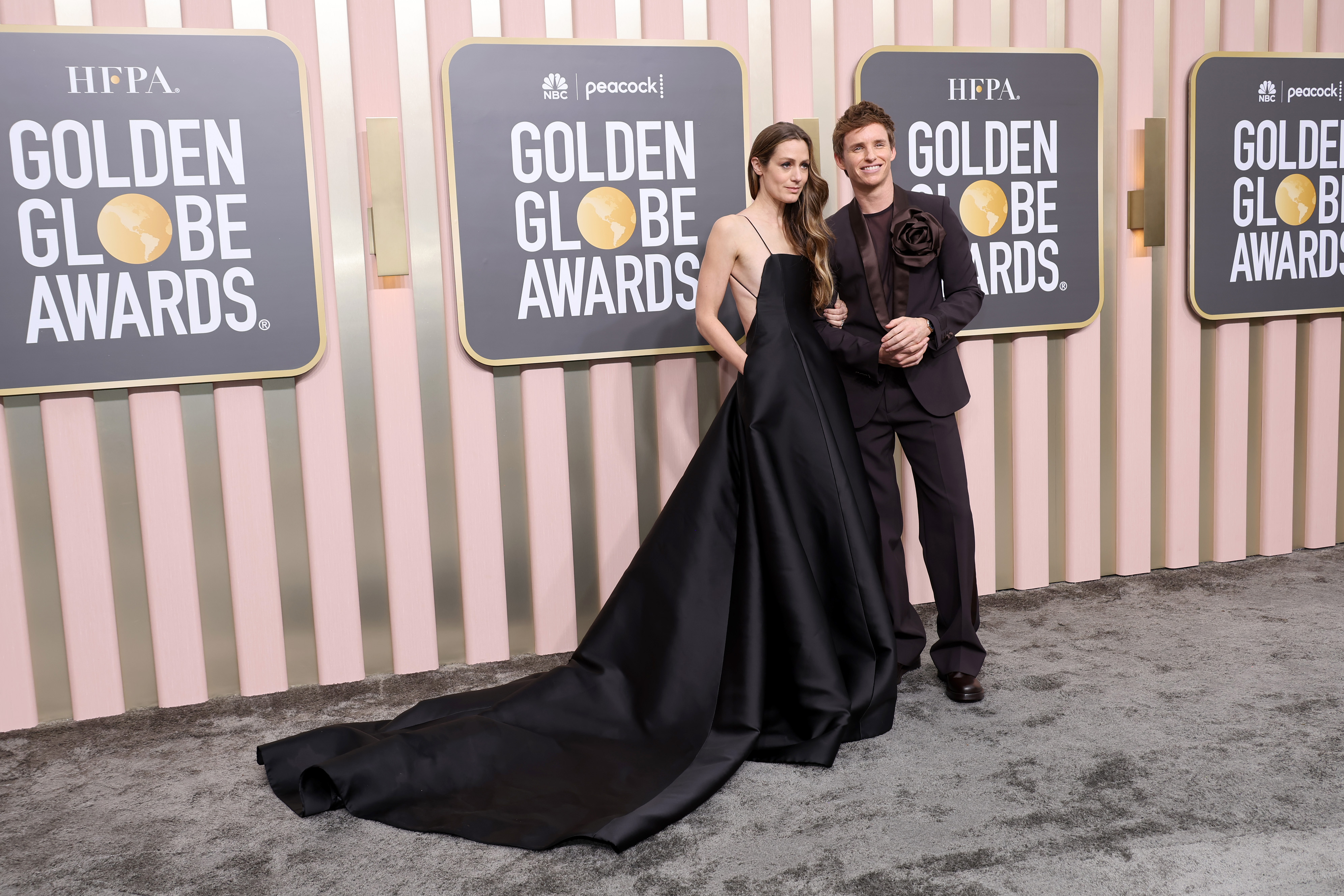 (L-R) Hannah Bagshawe and Eddie Redmayne attend the 80th Annual Golden Globe Awards at The Beverly Hilton on Jan. 10, 2023, in Beverly Hills, California.