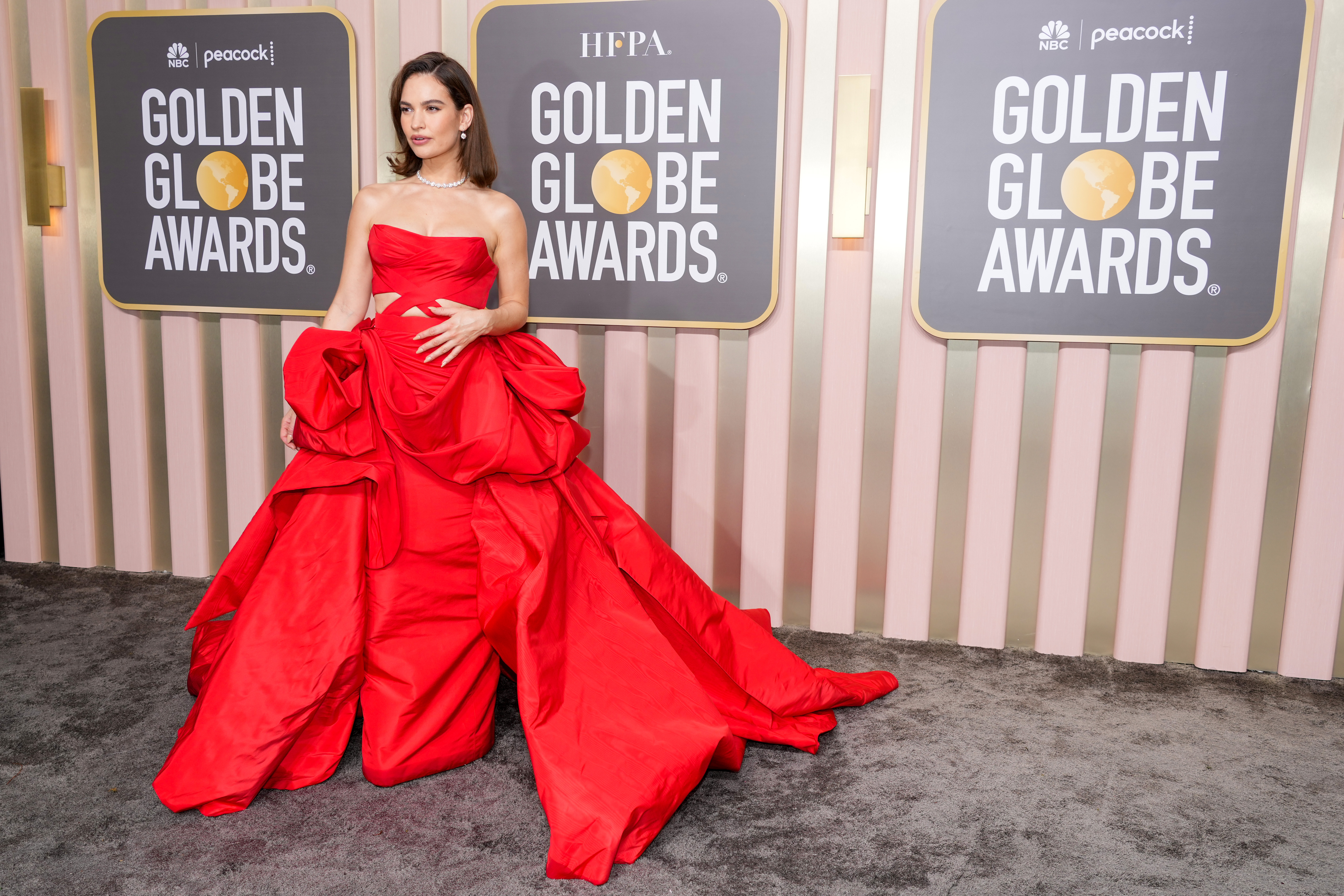 Lily James attends the 80th Annual Golden Globe Awards at The Beverly Hilton on Jan. 10, 2023, in Beverly Hills, California.