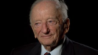 File - Ben Ferencz takes part in the Andre Singer documentary "Night Will Fall" in 2014.