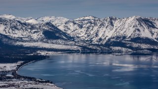 Lake Tahoe covered in snow.
