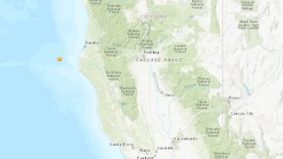 Map showing epicenter of preliminary 3.9 magnitude earthquake off the Northern California coast.