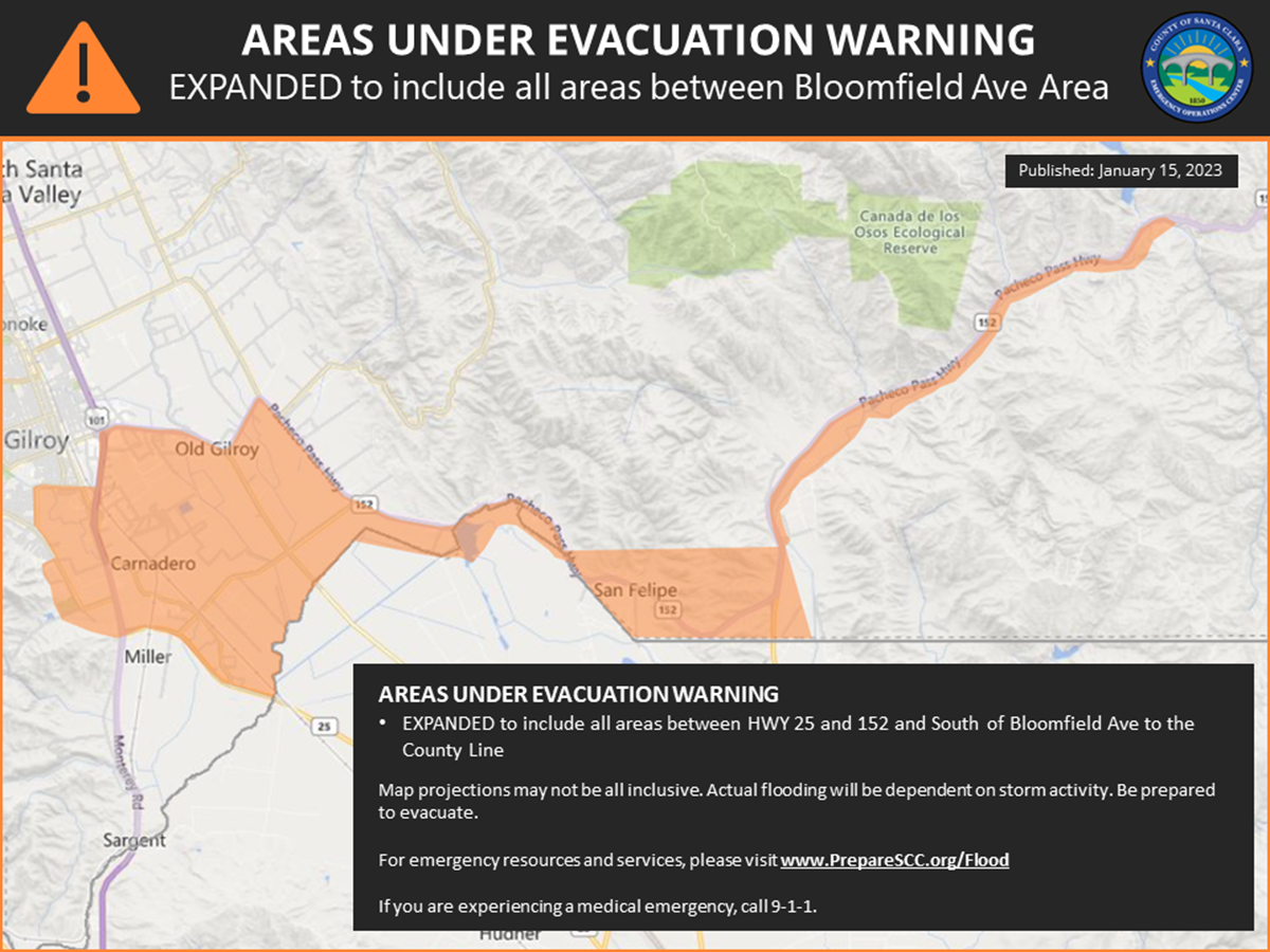 Santa Clara County Evacuation Warnings Expanded South of Gilroy – NBC 