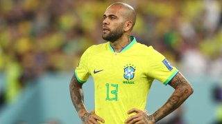 Dani Alves of Brazil looks on during the FIFA World Cup Qatar 2022 Round of 16 match between Brazil and South Korea at Stadium 974 on Dec. 5, 2022 in Doha, Qatar.