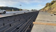 Construction underway on northbound 680 between Koopman Road and Sunol Boulevard. February 10, 2023. NBC Bay Area Photo/ Alyssa Goard.