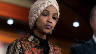 Rep. Ilhan Omar, D-Minn., speaks during a news conference on Capitol Hill in Washington, Jan. 25, 2023, in Washington.