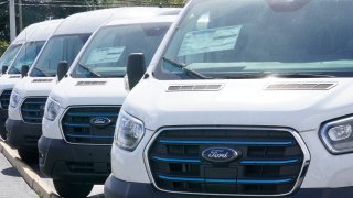 File – Ford E-Transit electric vans are displayed at a Gus Machado Ford dealership Monday, Jan. 23, 2023, in Hialeah, Fla.
