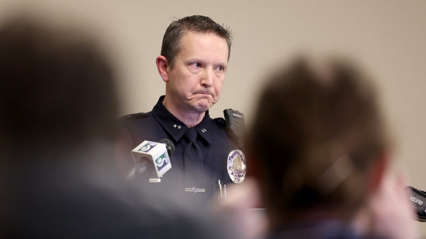 East Lancing ,  Michigan – February 13: Chris Rozman Interim Deputy Chief for MIchigan State University Department of Police and Public Safety updates the media after a shooting occurred on the campus of MIchigan State University. (Photo by Rey Del Rio for The Washington Post via Getty Images)