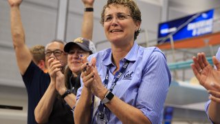AUSTIN, TEXAS – MARCH 23: Teri McKeever of the California Bears reacts after a race at the 2019 Division I Women’s Championship on March 23, 2019 in Austin, Texas. (Photo by Justin Casterline/Getty Images)