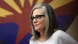 Arizona Democratic gubernatorial candidate Katie Hobbs holds a campaign event at the Carpenters Local Union 1912 headquarters on November 05, 2022 in Phoenix, Arizona.