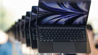 A new MacBook Air running M2 chip is seen displayed during Apple’s annual Worldwide Developers Conference in San Jose, California, June 6, 2022.