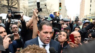Lawyer of former US president Donald Trump, Joe Tacopina speaks to the press outside the Manhattan Criminal Court in New York on April 4, 2023 after Trump’s hearing.