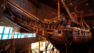 The Swedish warship Vasa, seen April 24, 2020, at the Vasa Museum in Stockholm, 59 years after Vasa broke the surface in 1961 after 333 years on the seabed.