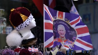 King Charles III and coronation merchandise on display