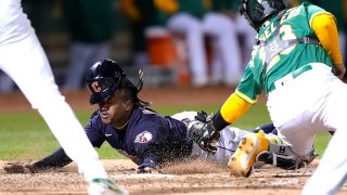 Jose Ramirez of the Cleveland Guardians hits a one-run triple off News  Photo - Getty Images