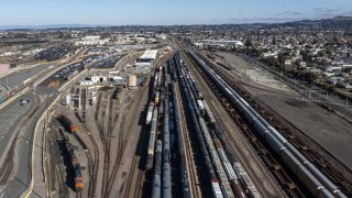 Fuel and shipping containers at a rail terminal in Richmond.