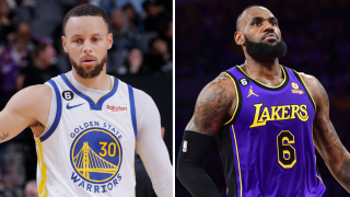 FILE PHOTOS: Golden State Warriors star Steph Curry (left) and Los Angeles Lakers star LeBron James. (right)