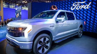 A Ford F-150 Lightning Platinum electric truck during the 2022 New York International Auto Show (NYIAS) in New York, U.S., on Thursday, April 14, 2022. The NYIAS returns after being cancelled for two years due to the Covid-19 pandemic.