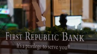 A view of the First Republic Bank logo at the Park Avenue location, in New York City, March 10, 2023.