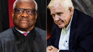 Supreme Court Justice Clarence Thomas (L) and billionaire Harlan Crow.