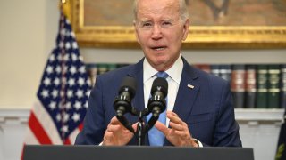 US President Joe Biden speak about debt negotiations in the Roosevelt Room of the White House in Washington, DC, on May 17, 2023.