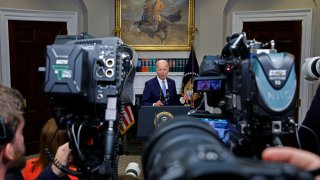President Joe Biden delivers a brief update of the ongoing negotiations over the debt limit in the Roosevelt Room at the White House on May 17, 2023 in Washington, DC.