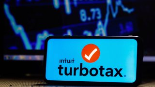 In this photo illustration the TurboTax (Intuit) logo seen displayed on a smartphone.