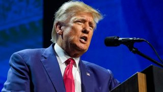 FILE – Former President Donald Trump speaks at the National Rifle Association Convention in Indianapolis, on April 14, 2023.