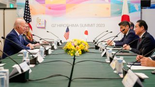 President Joe Biden, left, holds a bilateral meeting with Japan’s Prime Minister Fumio Kishida in Hiroshima, Japan, Thursday, May 18, 2023, ahead of the start of the G-7 Summit.