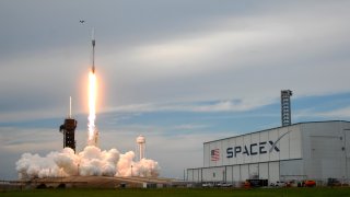 A SpaceX Falcon 9 rocket with the Crew Dragon spacecraft lifts off from pad 39A at the Kennedy Space Center for the Axiom Space Mission 2 (Ax-2) on May 21, 2023 in Cape Canaveral.