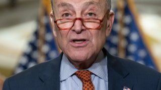 U.S. Senate Majority Leader Chuck Schumer, Democrat of New York, speaks about China competitiveness legislation alongside Democratic Senate committee chairs at the U.S. Capitol in Washington, D.C., May 3, 2023.