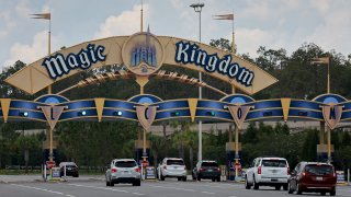 A sign near an entrance to Walt Disney World on May 22, 2023 in Orlando, Florida.