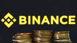The Binance logo is displayed on a screen in San Anselmo, California, June 6, 2023.