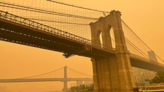 Smoke from the Canadian wildfires blankets New York City affecting air quality on June 7th, 2023. 